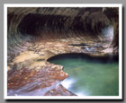 The Left Fork of North Creek flows through a series of pools in the Subway of Zion National Park in Utah.