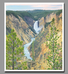 Yellowstone Falls fill the far reaches of the Grand Canyon of the Yellowstone with mist.